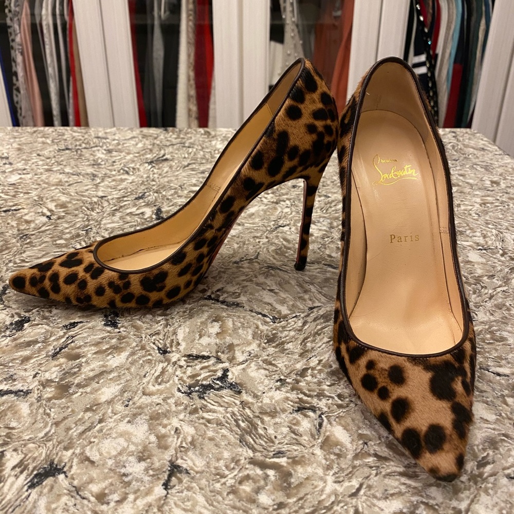 Christian Loubotin Calf Hair Leopard Heels